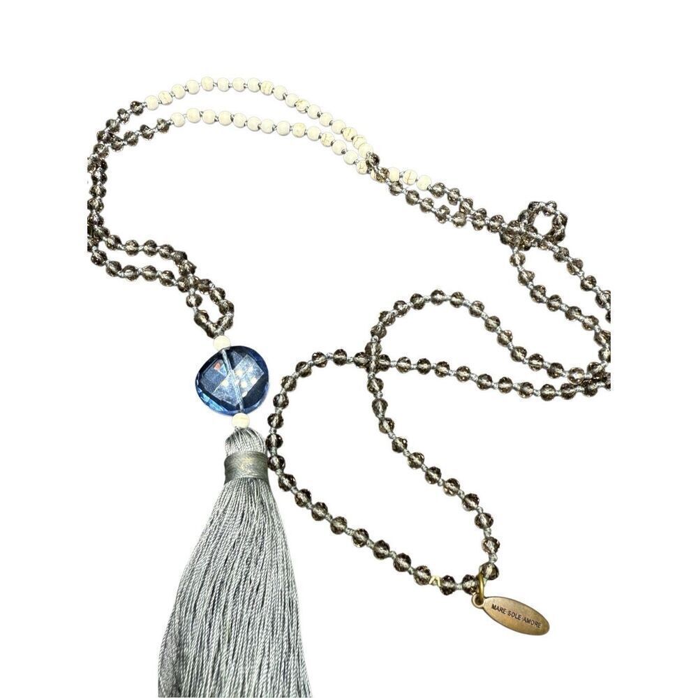 Anthropologie blue / grey beaded long necklace